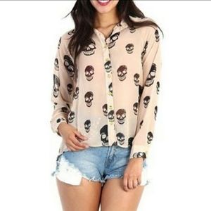 Mint Green & Black skull blouse, size small.
